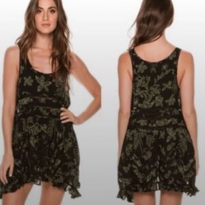 Intimately Free People Voile & Lace Trapeze Dress Rare Green Floral Print Sz Sm